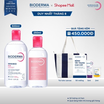 [BIODERMA] Bộ đôi nước tẩy trang làm sạch Bioderma Sensibio H2O 500ml và dung dịch cân bằng Sensibio Tonique 250ml