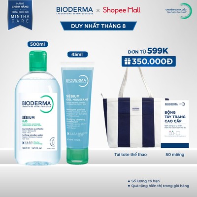 Bộ nước tẩy trang và làm sạch công nghệ Micellar cho da dầu, mụn Bioderma Sebium H2O 500ml và Gel rửa mặt tạo bọt 45ml
