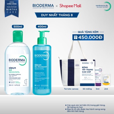 [BIODERMA] Bộ đôi nước tẩy trang Bioderma Sebium H2O 500ml và Gel rửa mặt tạo bọt Sebium Gel Moussant 400ml