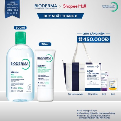 [BIODERMA] Bộ đôi nước tẩy trang Bioderma Sebium H2O 500ml và kem dưỡng giảm mụn viêm nhạy cảm Sebium Sensitive 30ml