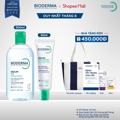 [BIODERMA] Bộ đôi nước tẩy trang Bioderma Sebium H2O 500ml và kem dưỡng se khít lỗ chân lông Sebium Pore Refiner 30ml