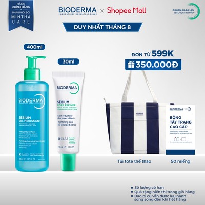 [BIODERMA] Bộ đôi gel rửa mặt tạo bọt Sebium Gel Moussant 400ml và kem se nhỏ lỗ chân lông Sebium Pore Refiner 30ml