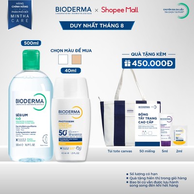 [BIODERMA] Bộ đôi nước tẩy trang Bioderma Sebium H2O 500ml và Sữa chống nắng XDefense Ultra-fluid SPF50+ 40ml da dầu mụn