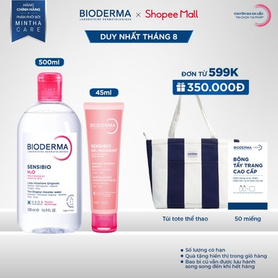 Bộ nước tẩy trang và làm sạch micellar cho da nhạy cảm Bioderma Sensibio H2O 500ml và gel rửa mặt tạo bọt 45ml
