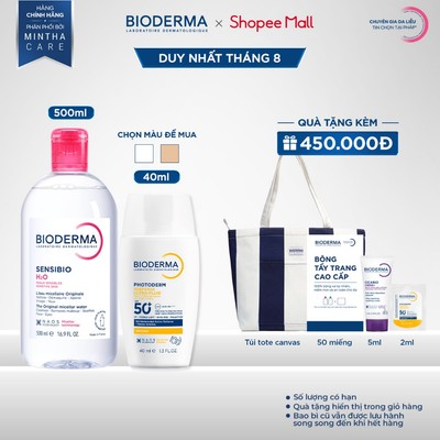 [BIODERMA] Bộ đôi nước tẩy trang Bioderma Sensibio H2O 500ml và Sữa chống nắng XDefense SPF50+ 40ml cho da nhạy cảm