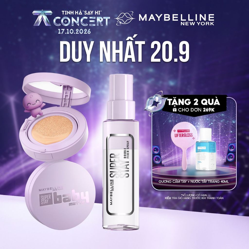 [Bộ trang điểm]Phấn nước Superstay 24H BabyMatte Cushion và Xịt khóa nền Superstay Double Fixer Spra