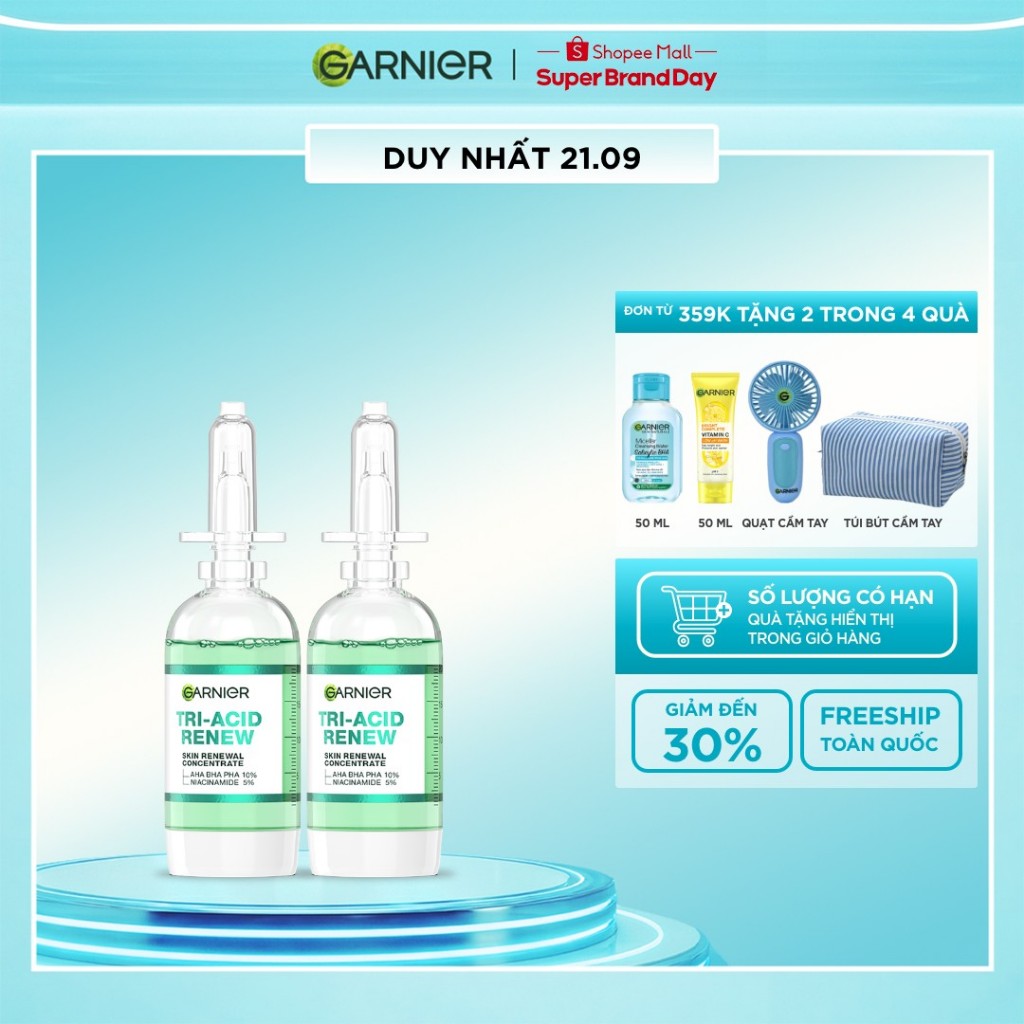 Bộ 2 Serum Garnier thế hệ mới 15% [PHA,AHA BHA ,NIACINAMIDE] giúp da trông sáng, láng, khỏe hơn 20ml