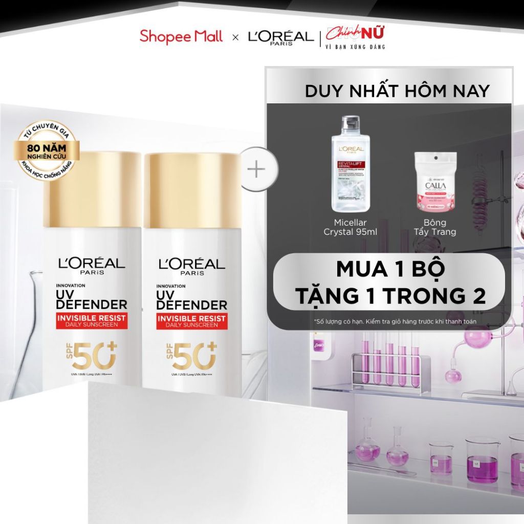VB _ Bộ 2 Sữa Chống Nắng Phổ Rộng Vô Hình Thoáng Da, Kháng Mọi Tác Động Invisible SPF 50+ PA++++ L’Oreal Paris 50ml
