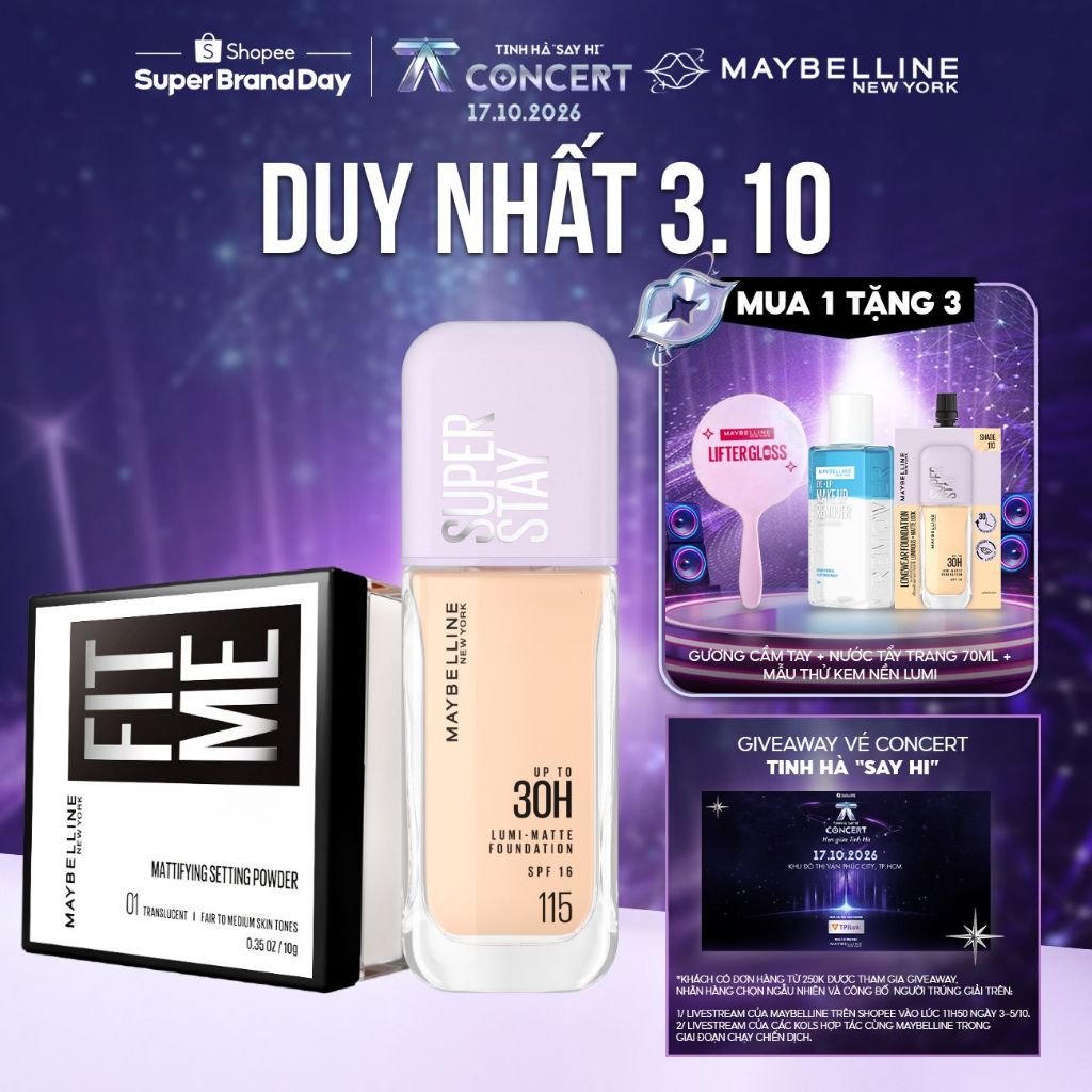 [Bộ trang điểm]Kem nền bắt sáng Superstay Lumi Matte và Phấn phủ bột Fit Me Mattifying Setting Powde