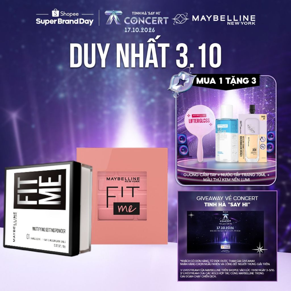 [Bộ trang điểm] Bộ Phấn má hồng Fit Me Blush và Phấn phủ bột Fit Me Mattifying Setting Powder Maybel