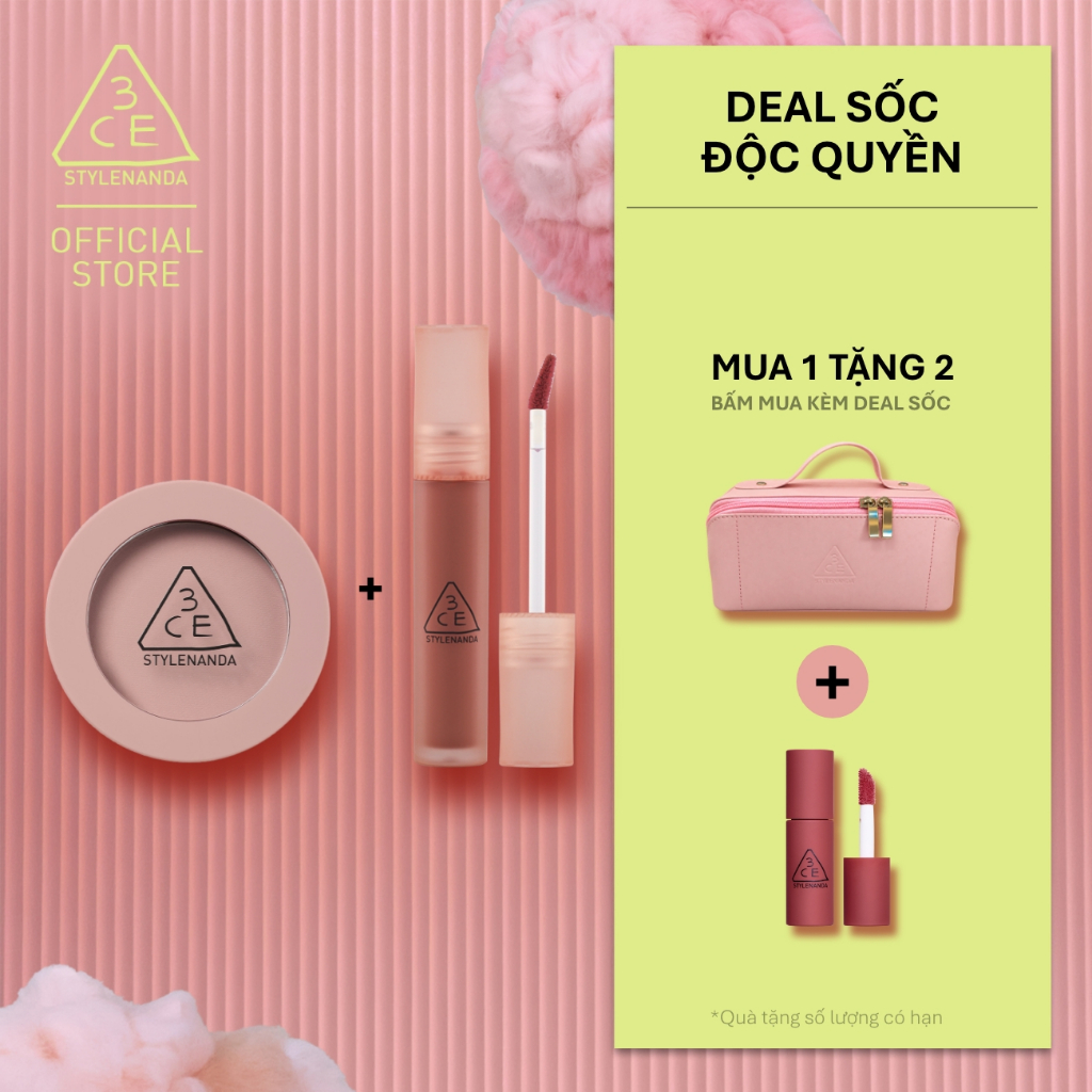 3CE Combo Son Kem Blur Water Tint & Phấn Má Hồng Face Blush