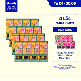 Combo 4 lốc Nước ép nguyên quả & rau củ Vinamilk Susu - Đào Táo Bí đỏ - 180ml