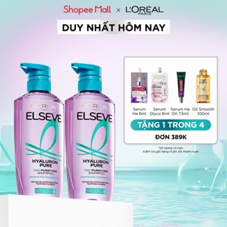Bộ đôi dầu gội nhẹ bồng mái tóc Elseve 72H HA Moist da đầu khô hoặc Pure da đầu dầu L'Oreal Paris 620mlx2 - VB