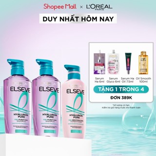 Bộ đôi gội, 1 dầu xả nhẹ bồng tóc 72H Elseve HA Moisture da đầu khô hoặc Pure da đầu dầu L'Oreal Paris 620mlx2, 375ml VB