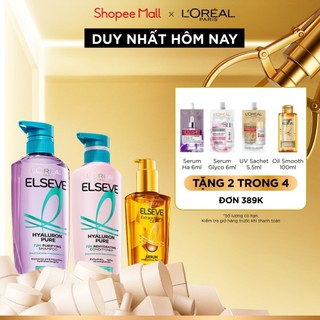  Bộ gội xả bồng tóc Elseve 72H HA Pure da đầu dầu hoặc Moist da đầu khô 620ml&375ml & dưỡng tóc L'Oreal Paris 100ml -VB 