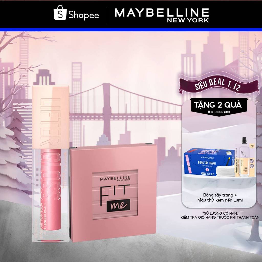   Bộ trang điểm  Son Bóng Lifter Gloss cho Đôi Môi Đầy Căng Mọng Kẹo và Phấn má hồng Fit Me Blush Maybelline New York 