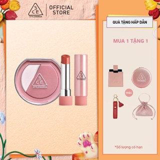  3CE Combo Phấn Má Hồng Blushlighter & Son Dưỡng Môi Glazy Lip Glow 