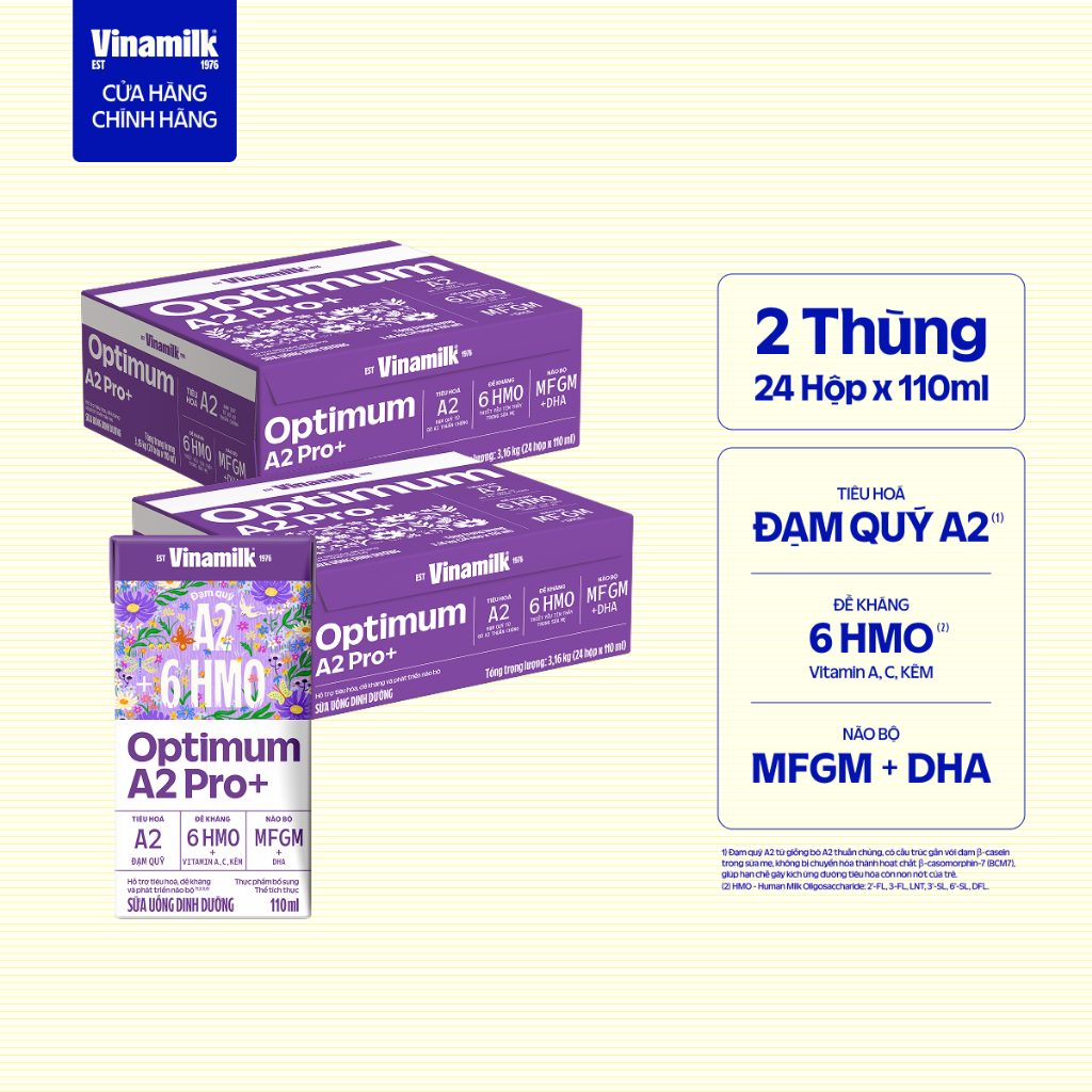 [Sản Phẩm Mới] Combo 2 Thùng 24 hộp Sữa Uống Dinh Dưỡng Optimum A2 Pro+ 110ml