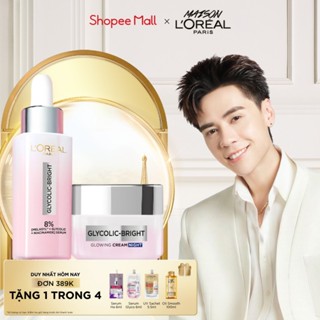  VB_ Bộ chăm sóc dưỡng sáng da mờ thâm Serum Glycolic melasyl 8% 30ml & Kem đêm Glycolic Bright L'Oreal Paris 50ml 