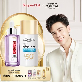  VB_  MỚI  Bộ đôi chống nắng UV Aquafusion Water 50ML & Serum siêu cấp ẩm giúp giảm nếp nhăn L'Oreal Paris 1.5% HA 30ML 