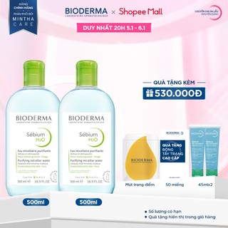   BIODERMA  Bộ đôi nước tẩy trang Micellar cho da dầu mụn Bioderma Sebium H2O - 500mlx2 