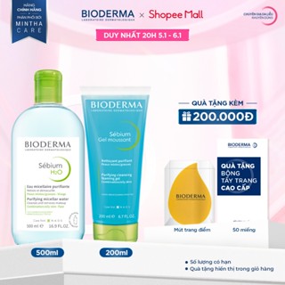   BIODERMA  Bộ đôi nước tẩy trang Sebium H2O 500ml và Gel rửa mặt tạo bọt Sebium Gel Moussant 200ml  Tuýp  