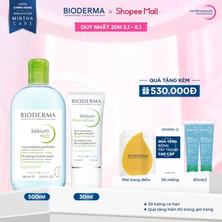   BIODERMA  Bộ đôi nước tẩy trang Sebium H2O 500ml và kem dưỡng se khít lỗ chân lông Sebium Pore Refiner 30ml 