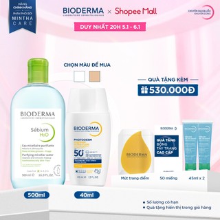   BIODERMA  Bộ đôi nước tẩy trang làm sạch Sebium H2O 500ml và Sữa chống nắng XDefense Ultra-fluid SPF50+ 40ml da dầu mụn 