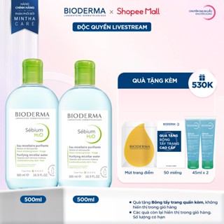   ĐÃ KÈM HỘP BÔNG TẨY TRANG  Bộ đôi nước tẩy trang Micellar cho da dầu mụn Bioderma Sebium H2O - 500mlx2 