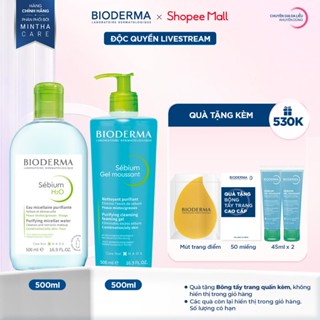   ĐÃ KÈM HỘP BÔNG TẨY TRANG  Bộ đôi nước tẩy trang Sebium H2O 500ml và Gel rửa mặt tạo bọt Sebium Gel Moussant 500ml 