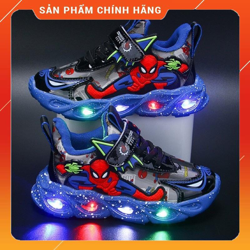 Giày Thể Thao Bé Trai Có Đèn, Giày Siêu Nhẹ Hình Siêu Nhân Người Nhện size 22-37