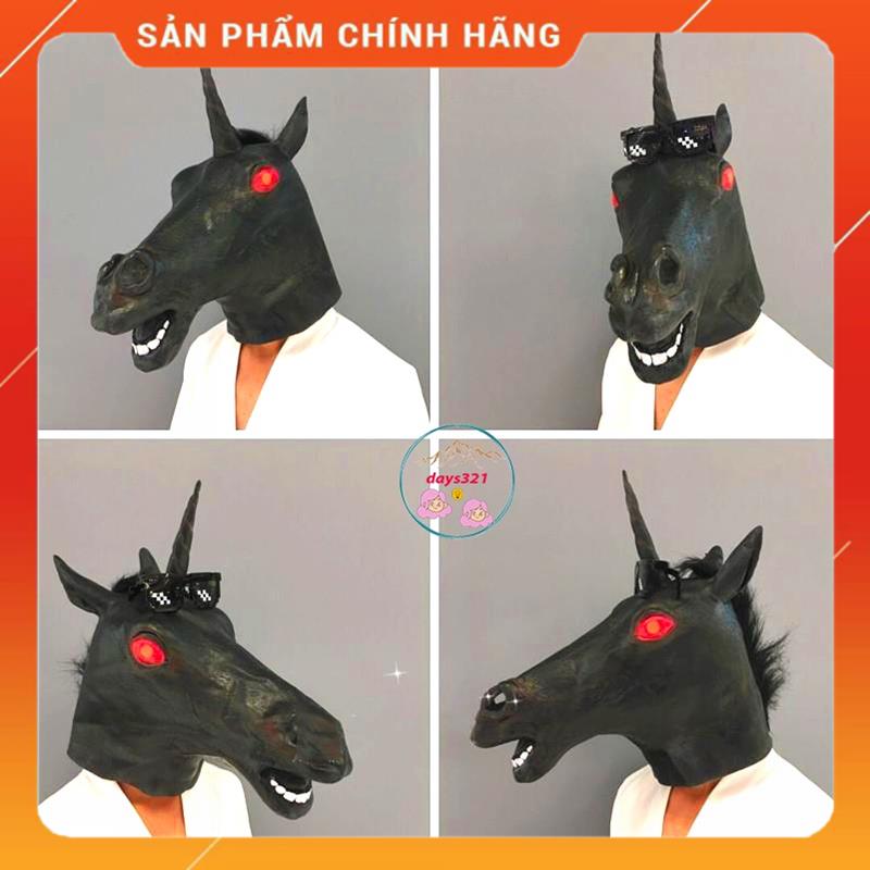 MẶT NẠ NGỰA MÀU ĐEN 1 SỪNG trùm đầu hóa trang con HẮC MÃ phù hợp cho Halloween trung thu lễ hội quay M50