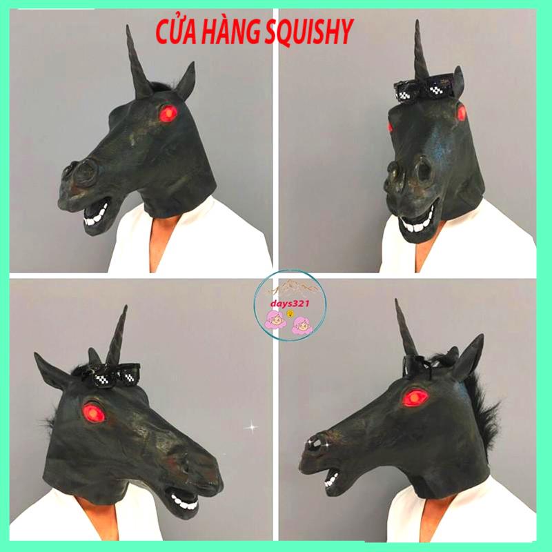 MẶT NẠ NGỰA MÀU ĐEN 1 SỪNG trùm đầu hóa trang con HẮC MÃ phù hợp cho Halloween trung thu lễ hội quay M36